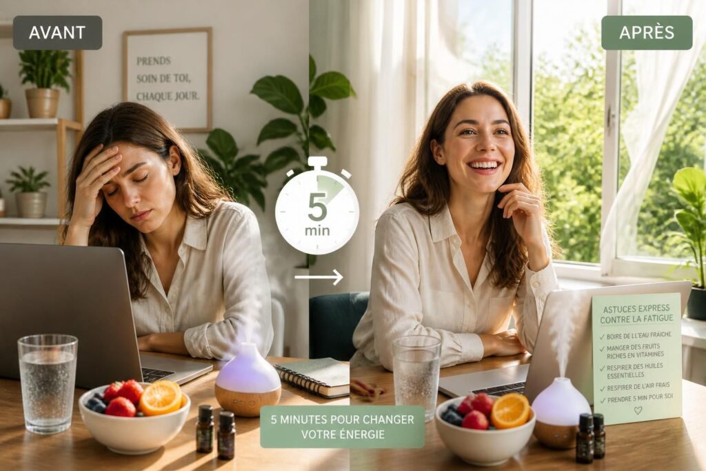 découvrez des astuces express pour retrouver de l'énergie en seulement 5 minutes et dire adieu à la fatigue rapidement.