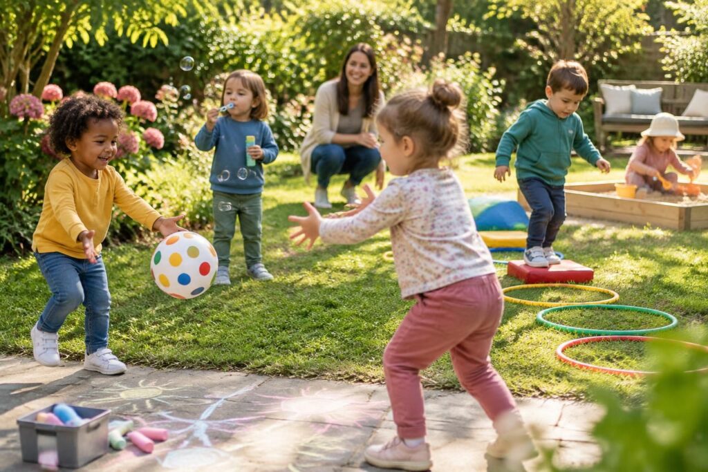 découvrez des jeux d’extérieur adaptés aux enfants de 3 ans : des activités amusantes pour développer leur motricité, en solo ou avec les copains.