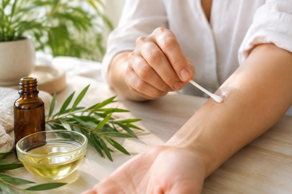 découvrez comment utiliser l’huile essentielle de tea tree pour la peau, comment la diluer et quelles précautions prendre face aux infections.